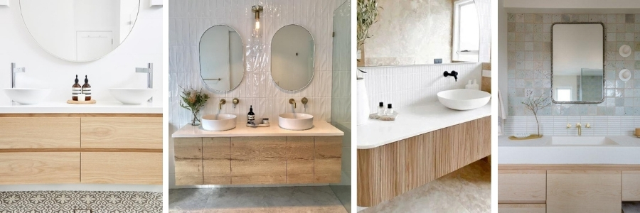 Light timber look vanities compliment the coastal style