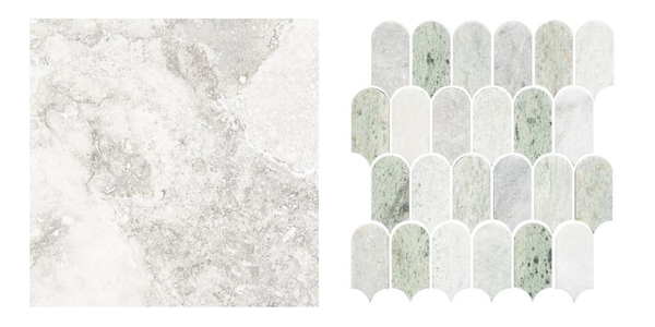 Travertine Oro Bloom White 600 x 600 Artemis Ming Green Feather Honed Marble